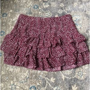 SHEIN maroon polka dot tiered skirt